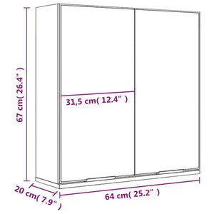 vidaXL Bathroom Mirror Cabinet High Gloss White 64x20x67 cm