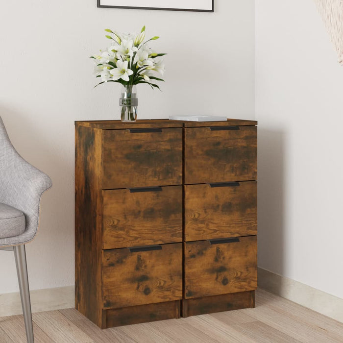 vidaXL Sideboards 2 pcs Smoked Oak 30x30x70 cm Engineered Wood