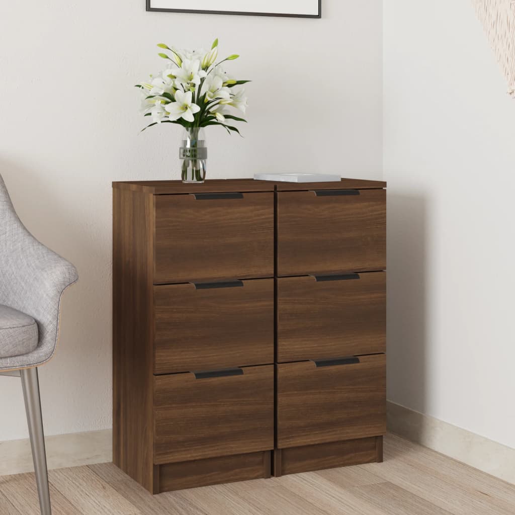 vidaXL Sideboards 2 pcs Brown Oak 30x30x70 cm Engineered Wood