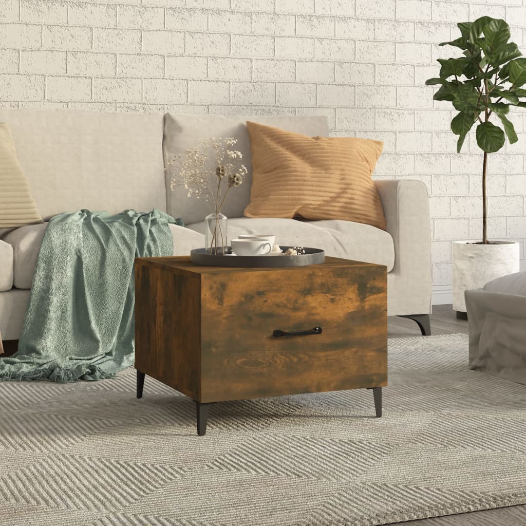 vidaXL Coffee Table with Metal Legs Smoked Oak 50x50x40 cm