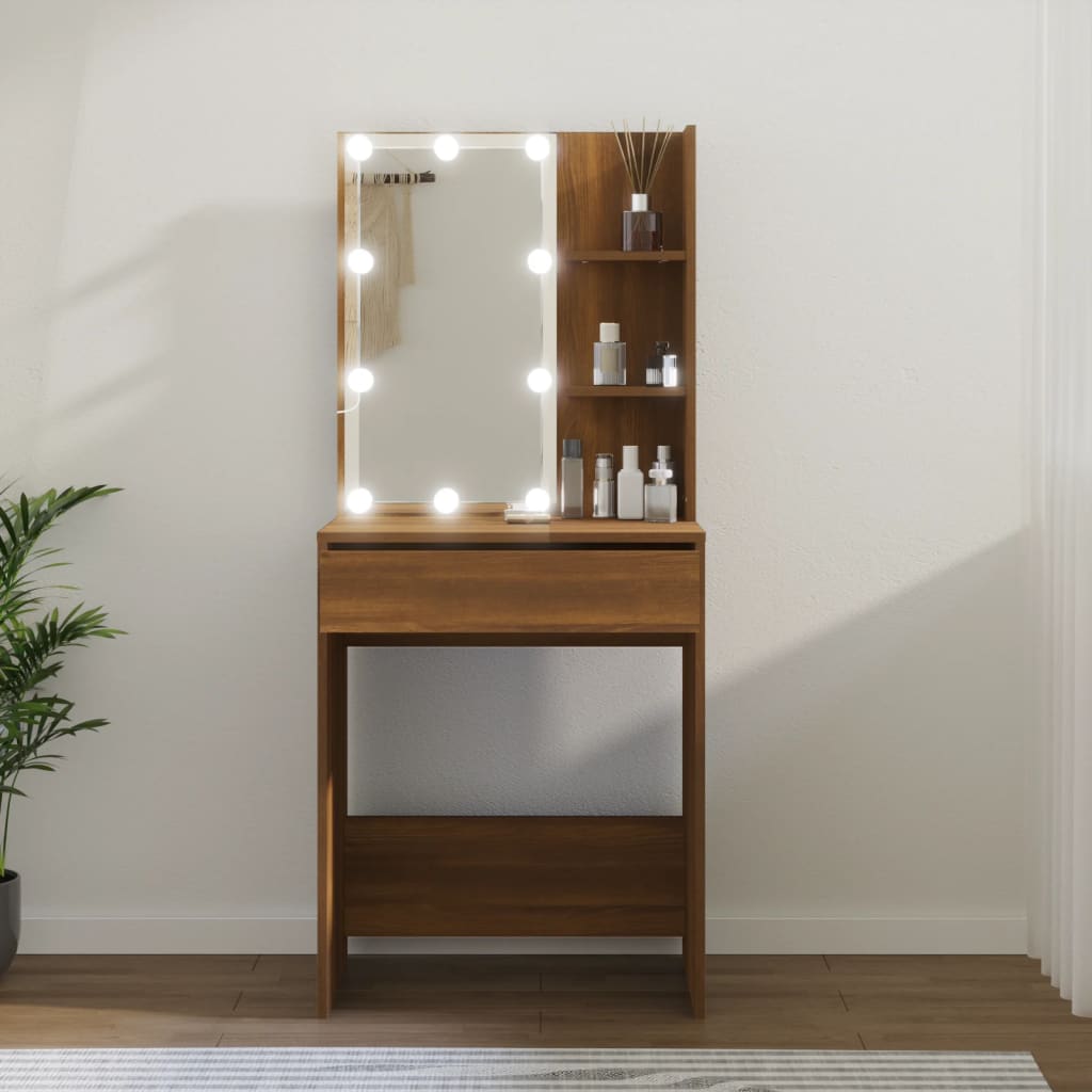 vidaXL Dressing Table with LED Brown Oak 60x40x140 cm