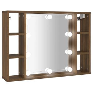 vidaXL Mirror Cabinet with LED Brown Oak 76x15x55 cm