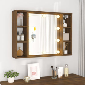 vidaXL Mirror Cabinet with LED Brown Oak 76x15x55 cm