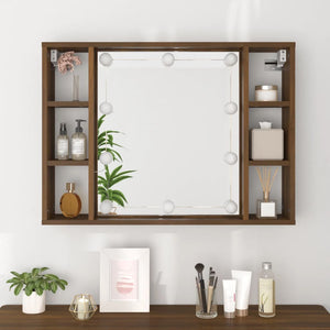 vidaXL Mirror Cabinet with LED Brown Oak 76x15x55 cm