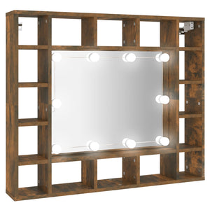 vidaXL Mirror Cabinet with LED Smoked Oak 91x15x76.5 cm