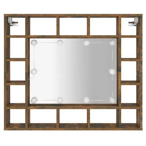 vidaXL Mirror Cabinet with LED Smoked Oak 91x15x76.5 cm