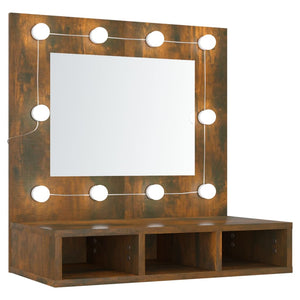 vidaXL Mirror Cabinet with LED Smoked Oak 60x31.5x62 cm