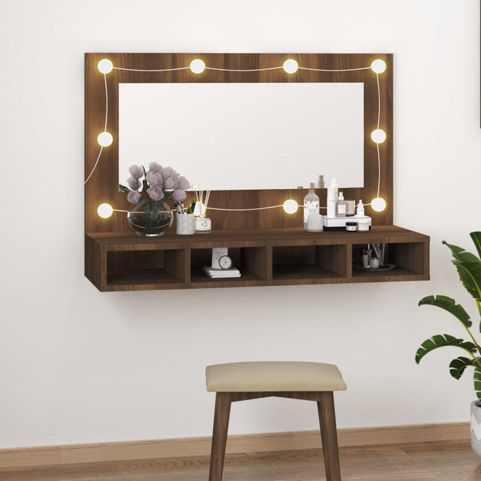 vidaXL Mirror Cabinet with LED Brown Oak 90x31.5x62 cm