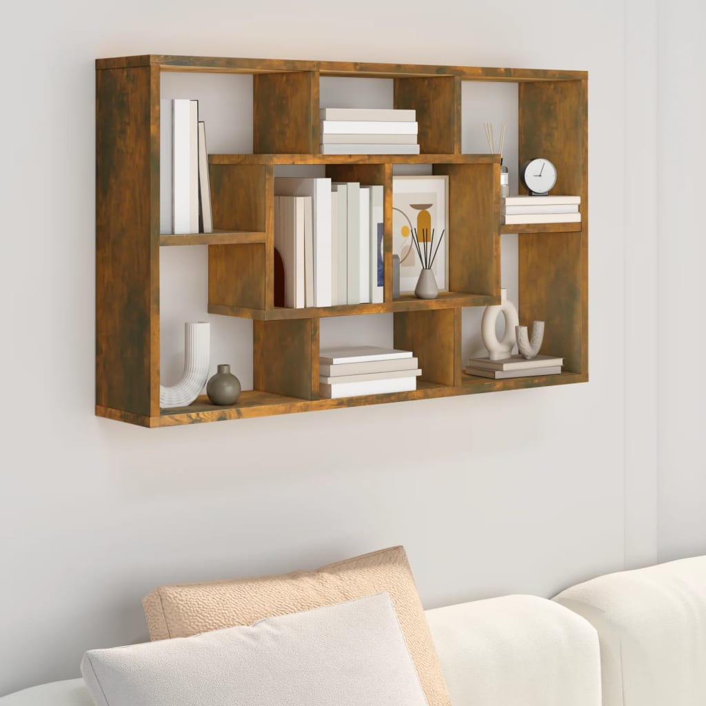 vidaXL Wall Shelf Smoked Oak 85x16x52.5 cm Engineered Wood