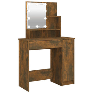 vidaXL Dressing Table with LED Smoked Oak 86.5x35x136 cm