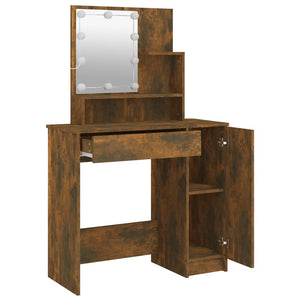 vidaXL Dressing Table with LED Smoked Oak 86.5x35x136 cm