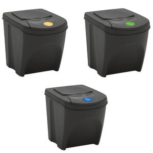 vidaXL Stackable Garbage Bin Boxes 3 pcs Grey 75 L Polypropylene