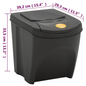 vidaXL Stackable Garbage Bin Boxes 3 pcs Grey 75 L Polypropylene