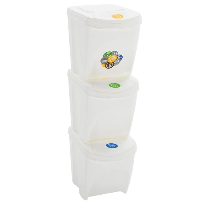 vidaXL Stackable Garbage Bin Boxes 3 pcs White 75 L Polypropylene