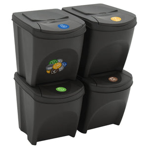 vidaXL Stackable Garbage Bin Boxes 4 pcs Grey 100 L Polypropylene