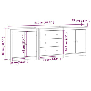 vidaXL Sideboard White 210x35x80 cm Solid Wood Pine