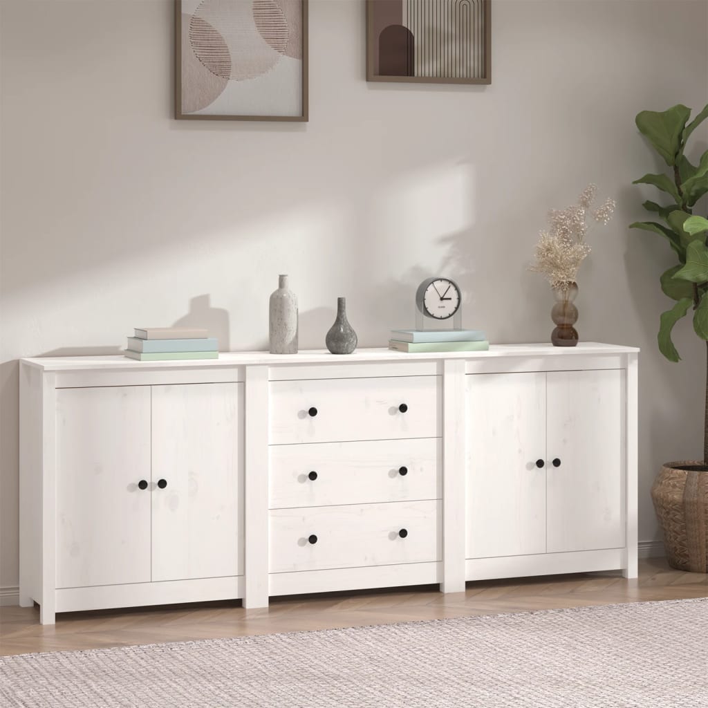 vidaXL Sideboard White 210x35x80 cm Solid Wood Pine