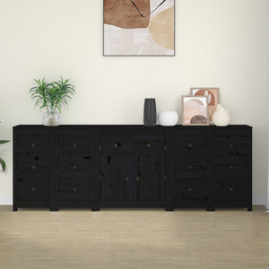 vidaXL Sideboard Black 230x35x80 cm Solid Wood Pine