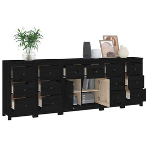 vidaXL Sideboard Black 230x35x80 cm Solid Wood Pine