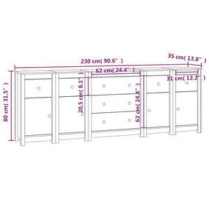 vidaXL Sideboard White 230x35x80 cm Solid Wood Pine