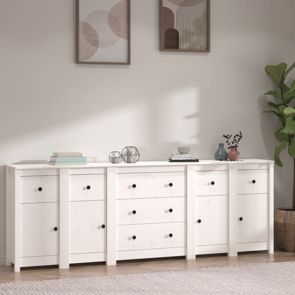 vidaXL Sideboard White 230x35x80 cm Solid Wood Pine