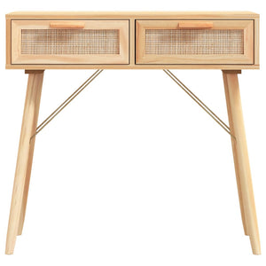 vidaXL Console Table Brown 80x30x75 cm Solid Wood Pine&Natural Rattan