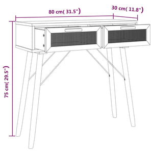 vidaXL Console Table Brown 80x30x75 cm Solid Wood Pine&Natural Rattan