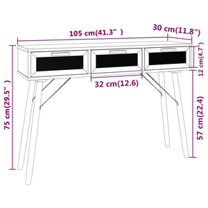 vidaXL Console Table White 105x30x75 cm Solid Wood Pine&Natural Rattan