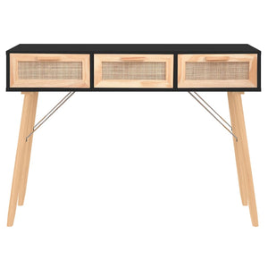 vidaXL Console Table Black 105x30x75 cm Solid Wood Pine&Natural Rattan