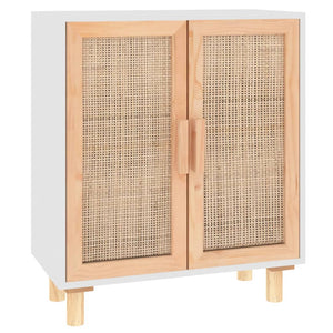 vidaXL Sideboard White 60x30x70 cm Solid Wood Pine and Natural Rattan