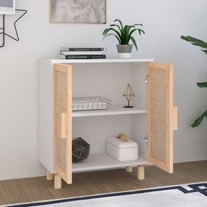 vidaXL Sideboard White 60x30x70 cm Solid Wood Pine and Natural Rattan