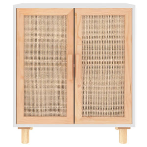 vidaXL Sideboard White 60x30x70 cm Solid Wood Pine and Natural Rattan