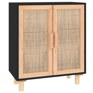 vidaXL Sideboard Black 60x30x70 cm Solid Wood Pine and Natural Rattan