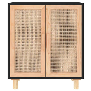 vidaXL Sideboard Black 60x30x70 cm Solid Wood Pine and Natural Rattan