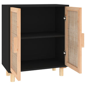 vidaXL Sideboard Black 60x30x70 cm Solid Wood Pine and Natural Rattan