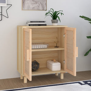 vidaXL Sideboard Brown 60x30x70 cm Solid Wood Pine and Natural Rattan