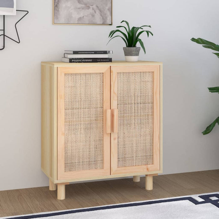 vidaXL Sideboard Brown 60x30x70 cm Solid Wood Pine and Natural Rattan