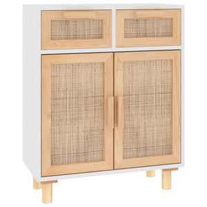 vidaXL Sideboard White 60x30x75 cm Solid Wood Pine and Natural Rattan