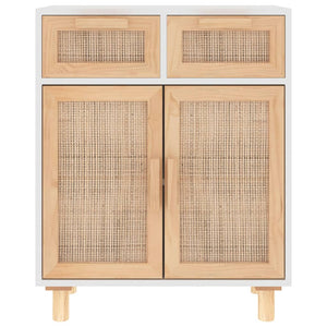 vidaXL Sideboard White 60x30x75 cm Solid Wood Pine and Natural Rattan