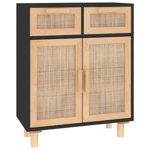 vidaXL Sideboard Black 60x30x75 cm Solid Wood Pine and Natural Rattan