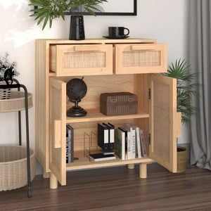 vidaXL Sideboard Brown 60x30x75 cm Solid Wood Pine and Natural Rattan