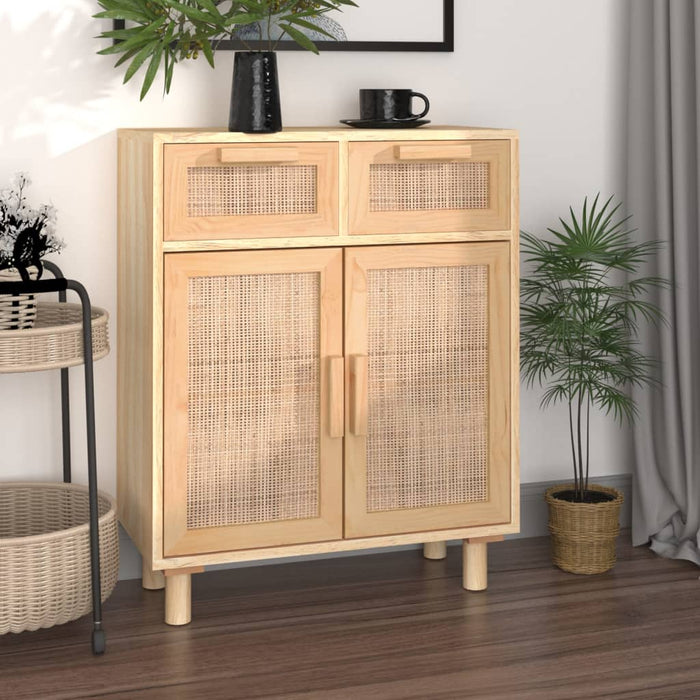 vidaXL Sideboard Brown 60x30x75 cm Solid Wood Pine and Natural Rattan