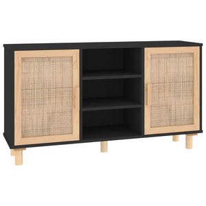 vidaXL Sideboard Black 105x30x60 cm Solid Wood Pine and Natural Rattan