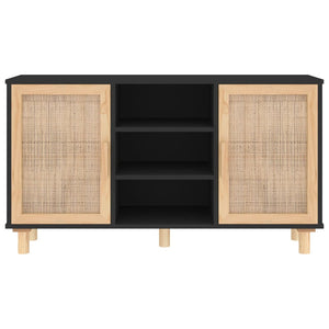 vidaXL Sideboard Black 105x30x60 cm Solid Wood Pine and Natural Rattan