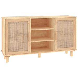 vidaXL Sideboard Brown 105x30x60 cm Solid Wood Pine and Natural Rattan