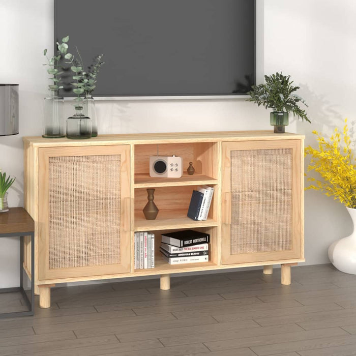 vidaXL Sideboard Brown 105x30x60 cm Solid Wood Pine and Natural Rattan