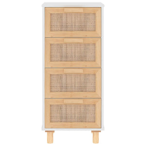 vidaXL Sideboard White 40x30x90 cm Solid Wood Pine and Natural Rattan