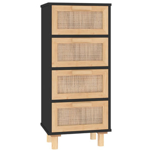 vidaXL Sideboard Black 40x30x90 cm Solid Wood Pine and Natural Rattan