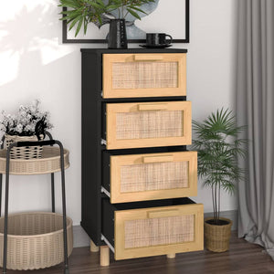 vidaXL Sideboard Black 40x30x90 cm Solid Wood Pine and Natural Rattan