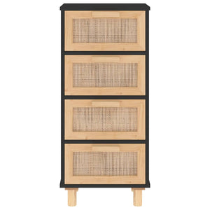 vidaXL Sideboard Black 40x30x90 cm Solid Wood Pine and Natural Rattan